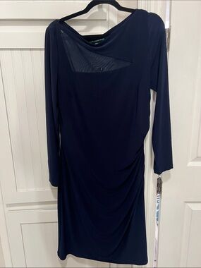 Lauren Ralph Lauren Navy Long-Sleeve Draped Sheath Dress